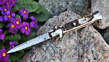 Итальянский стилет AKC 9 Damascus Stag Horn